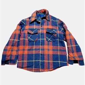 Put-On Shop Mens Red Blue Plaid Button Up Flannel Shirt Size Chest 40 VTG
